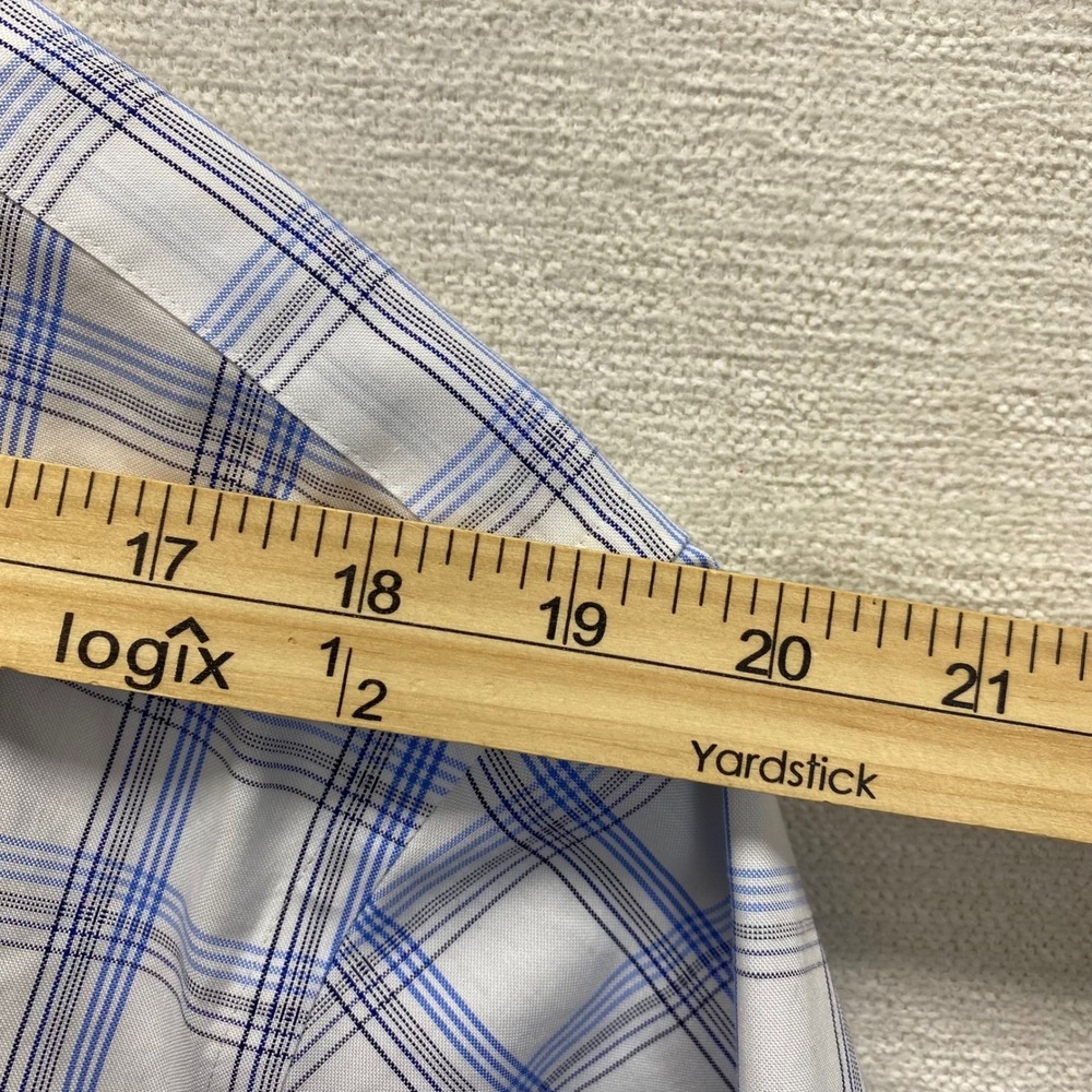 Lands' End Mens Blue Plaid Supima Cotton No Iron Dress Shirt 17.5-33 Traditional - Picture 6 of 12